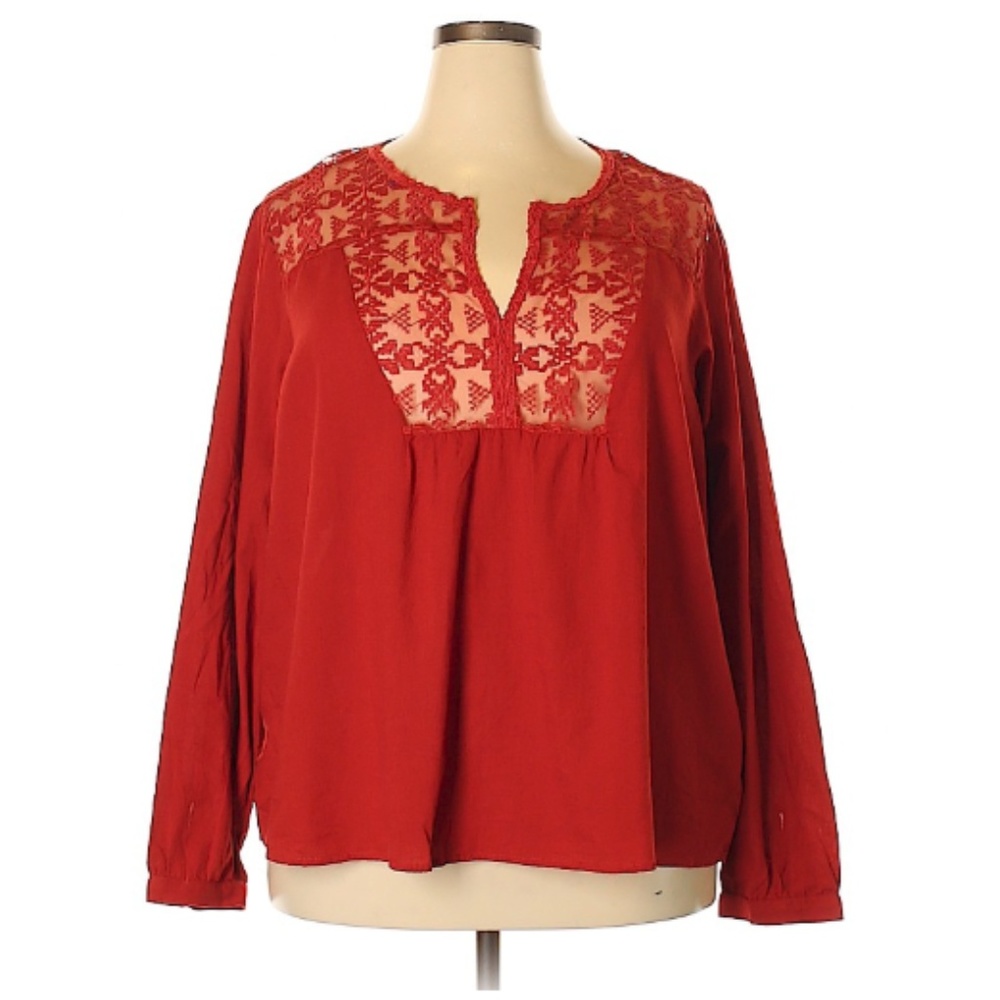 Red Boho Peasant Top